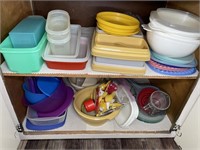 Cabinet of Vintage Tupperware and more