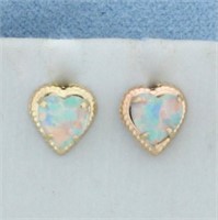 Heart Opal Stud Earrings in 14k Yellow Gold