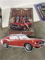 Mustang and Detroit muscle metal signs