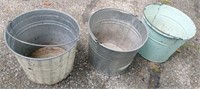 3 Galvanized Ornamental Milk Buckets 9" x 10"