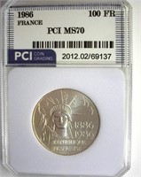 1986 100 Francs PCI MS70 France