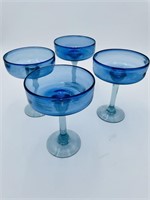 Hand Blown Blue Margarita Glasses