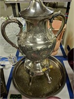 Silver Plate Meriden Hot Water Pitcher, Tray