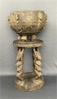 African Wooden Ceremonial Vessel With 4 Women