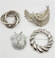 4-VINTAGE SILVER TONED BROOCHES: NAPIER-