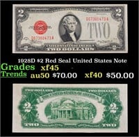 1928D $2 Red Seal United States Note Grades xf+