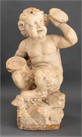 Composite Stone Faun with Cymbals Sculpture