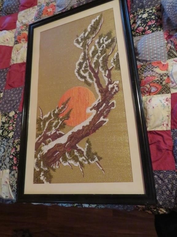 19 x 32" Framed Japanese Silk