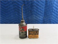 (2) antique 3"ish Metal Oil Cans Texaco~Hoppe's