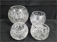 4PC CUT CRYSTAL ROSE BOWLS & AMER. BRILLIANT