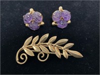 Gold Filled Brooch & Earrings