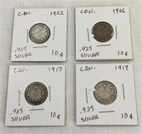 4 Canadian .925 Silver dimes.