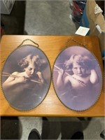 2-OVAL GIRL PICTURES & GLASS OVAL PLATE
