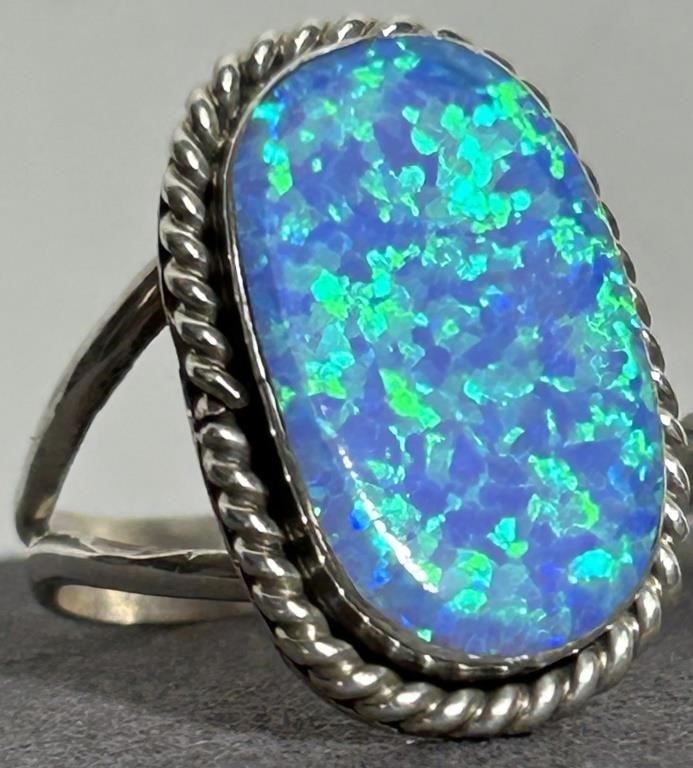 Navajo Victor Thompson Sterling & Blue Opal Ring