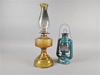 Vintage P&A Amber Oil Lamp & Lantern