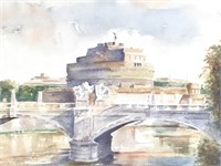 Watercolor, Italian Bridge & Fortress