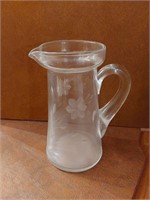 Vtg Clear Etched Glass Water Pitcher-Floral Design
