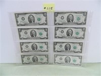 (8) 1976 $2 Fed Res Notes
