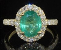 14K Gold 3.15 ct Oval Emerald and Diamond Ring
