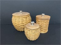 3 Longaberger Cannister Baskets with Plastic