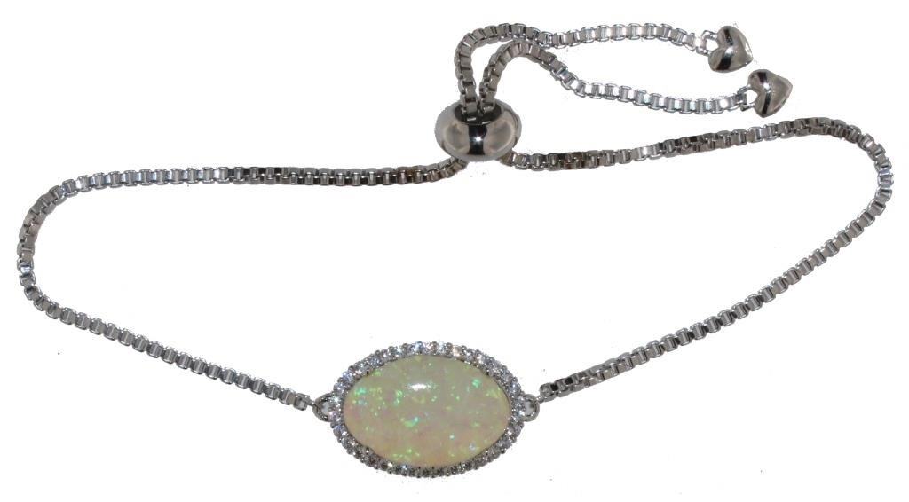 Oval White Opal Designer Bolo Bracelet