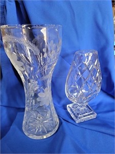 2 cut glass vases