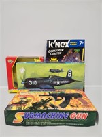 Toys: Planes, Submachine Gun, K'Nex Corkscrew