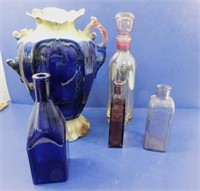 Glass Bottle Lot--Cobalt Blue, Pink, Lavender,