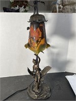 VINTAGE ONNATE BRONZE ART DECO NUDE LAMP SIGNED