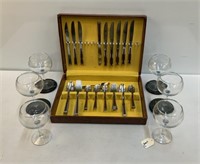 Flatware in Case, Stemware Set and Marble Coasters