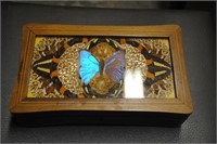 BUTTERFLY INLAID JEWELRY BOX AND CONTENTS