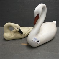 Pair of Wooden Swan Decoys
