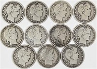 11 Circulated Barber Silver Half Dollars