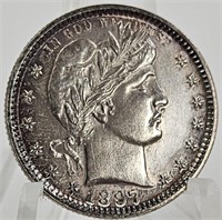 1897-P U.S.Barber Silver Quarter Unc