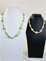 2 Vintage Celluloid Necklaces: Green w/ Art Glass