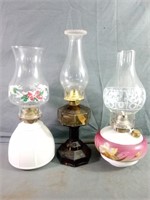 Three Beautiful Vintage Oil Lamps, 1 with Milk