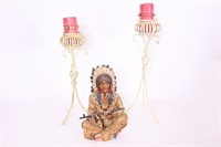 Decorative Candle Holders & Native American Statue