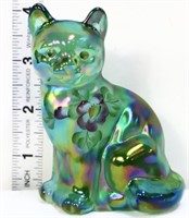 Fenton green carnival cat w/ flowers