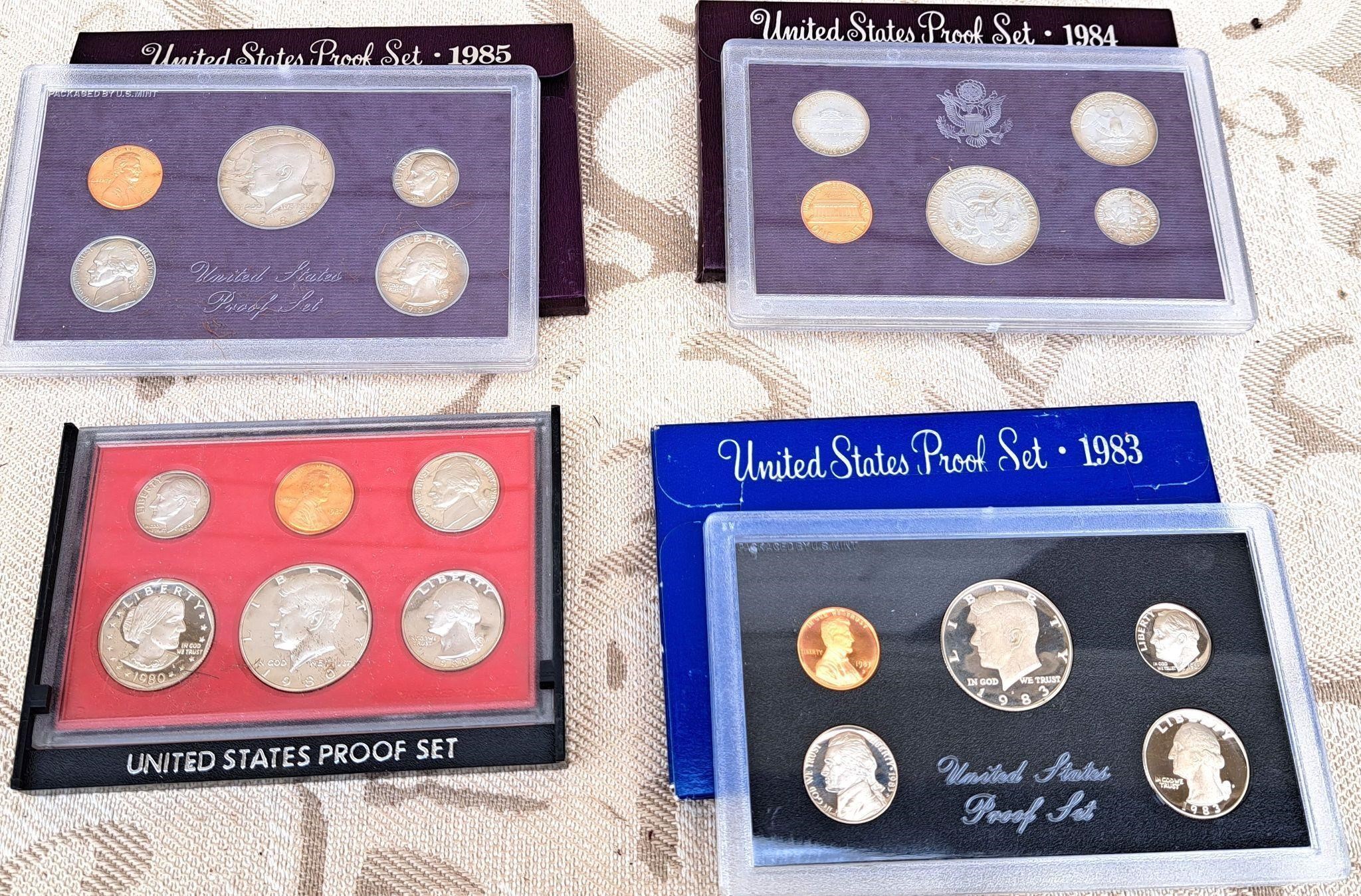 4 ASSORTED US COIN PROOF SETS IN PLASTIC CASES