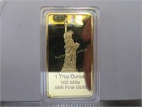 1 Troy Ounce Gold Plated Ingot