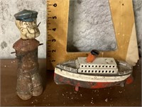 Early Popeye and boat tin toys