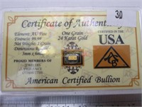 1 Grain 24k Gold, Certified on Card