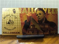 24k gold-plated banknote Halloween. Michael Myers