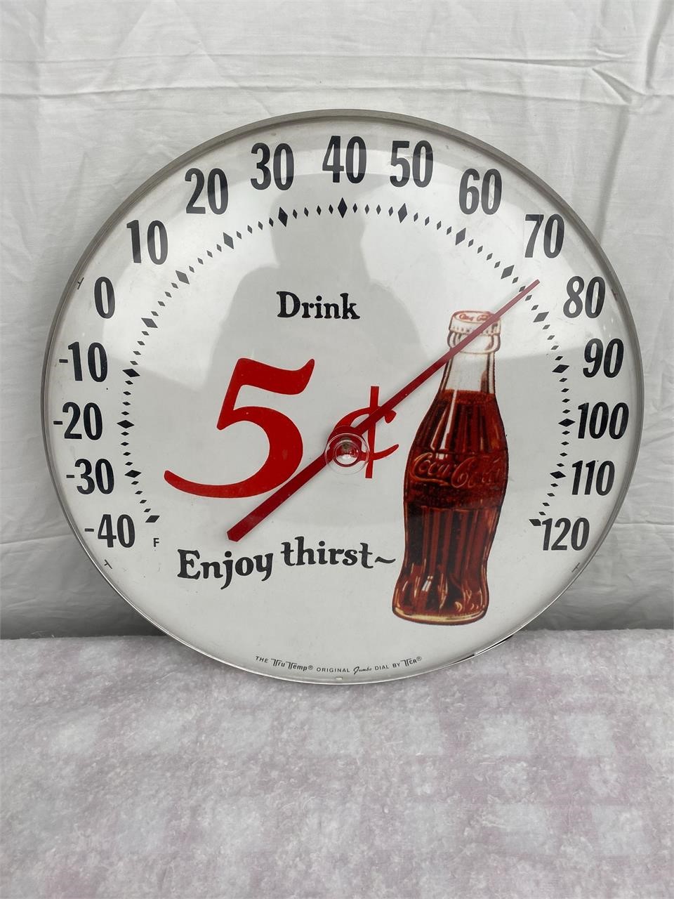 Vtg Tru-Temp Jumbo Dial Coca-Cola Wall Thermometer