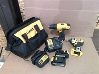 DEWALT 20V DRILL & IMPACT, 2 BATTERY'S, 2 CHARGERS