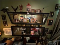 ART DECO MIRRORED WALL SHELF AND CONTENTS