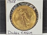 1908 Gold Sant Gaudens  Double Eagle $20 Coin