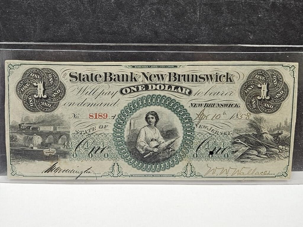 1858 State Bank of New Brunswick $1 Note