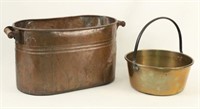 Copper Boiler & Brass Bucket w/ Wrought Iron