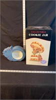 Collectible cookie jar and wooden piggy bank